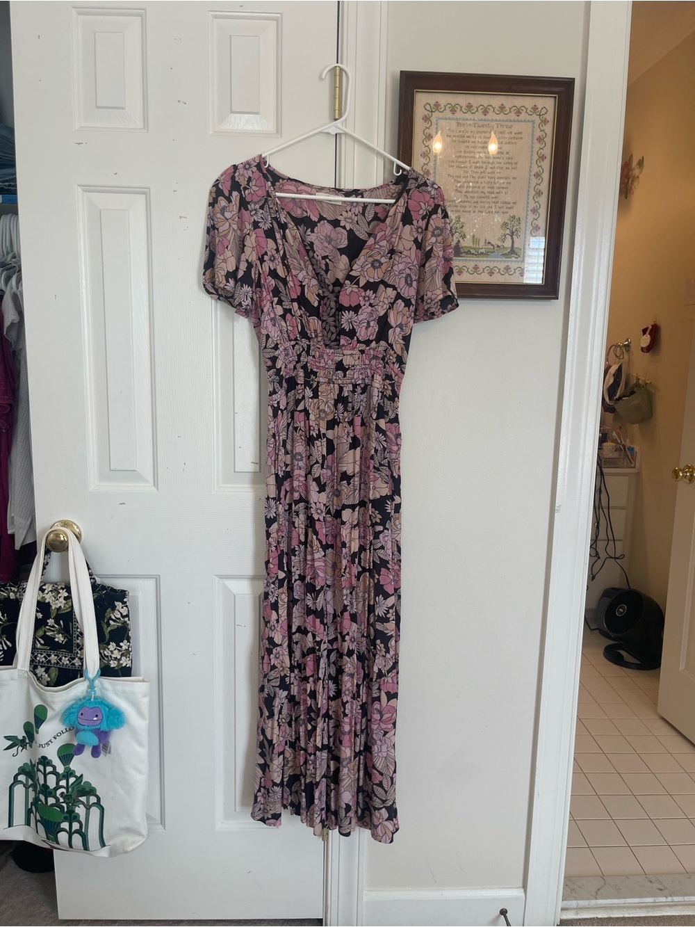 NATURAL LIFE Black Maxi Dress with Pink Floral Print